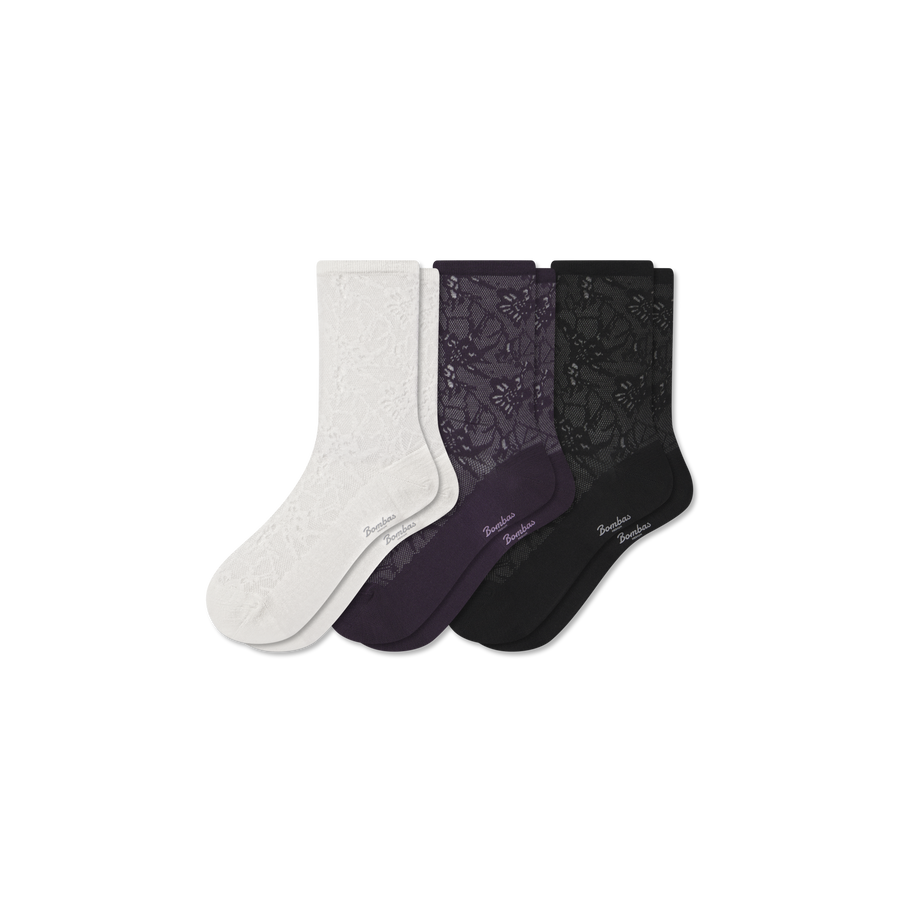 Women’s Floral Lace Half Calf Sock 3-Pack - Cozy School Support