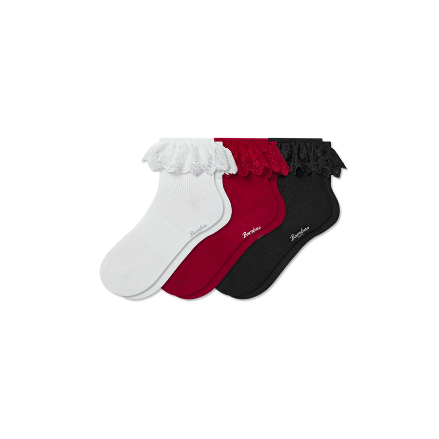 Women’s Ruffle Lace Quarter Sock 3-Pack - Cushion Rotation