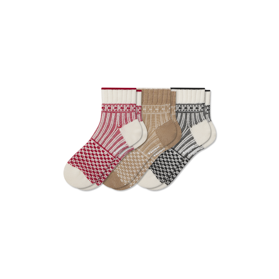 Women's Merino Wool Blend Sweater Quarter Sock 3-Pack - Run Lounge Step