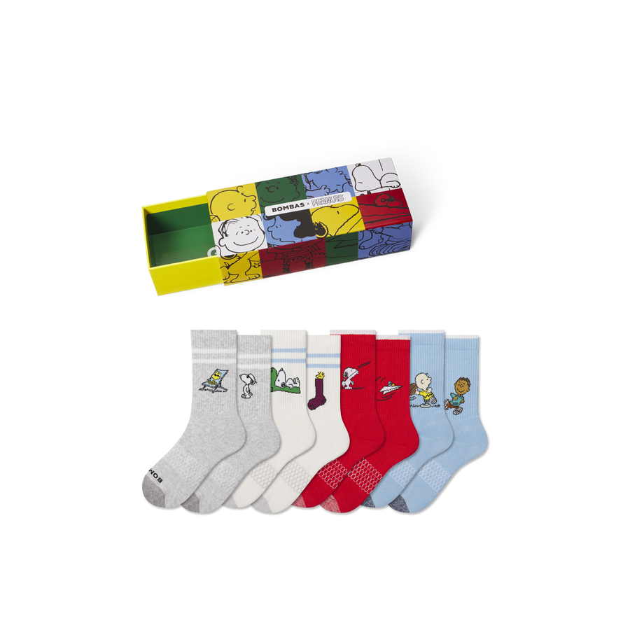 Peanuts x Bombas: Youth Calf Sock 4-Pack Gift Box - Family Stash Setup