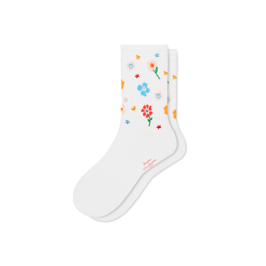 Bombas x Susan Alexandra Floral Embroidered Half Calf Socks - Cozy Office Step
