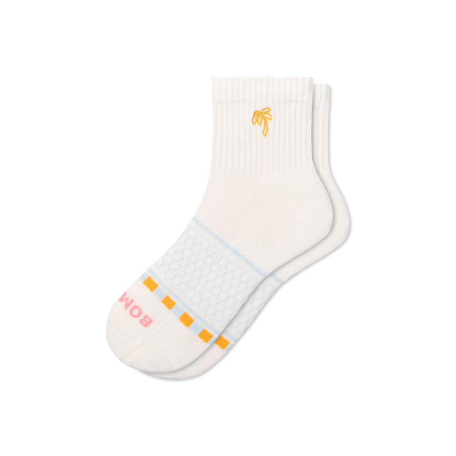Women's Beach Day Embroidered Quarter Socks - Steady Office Support