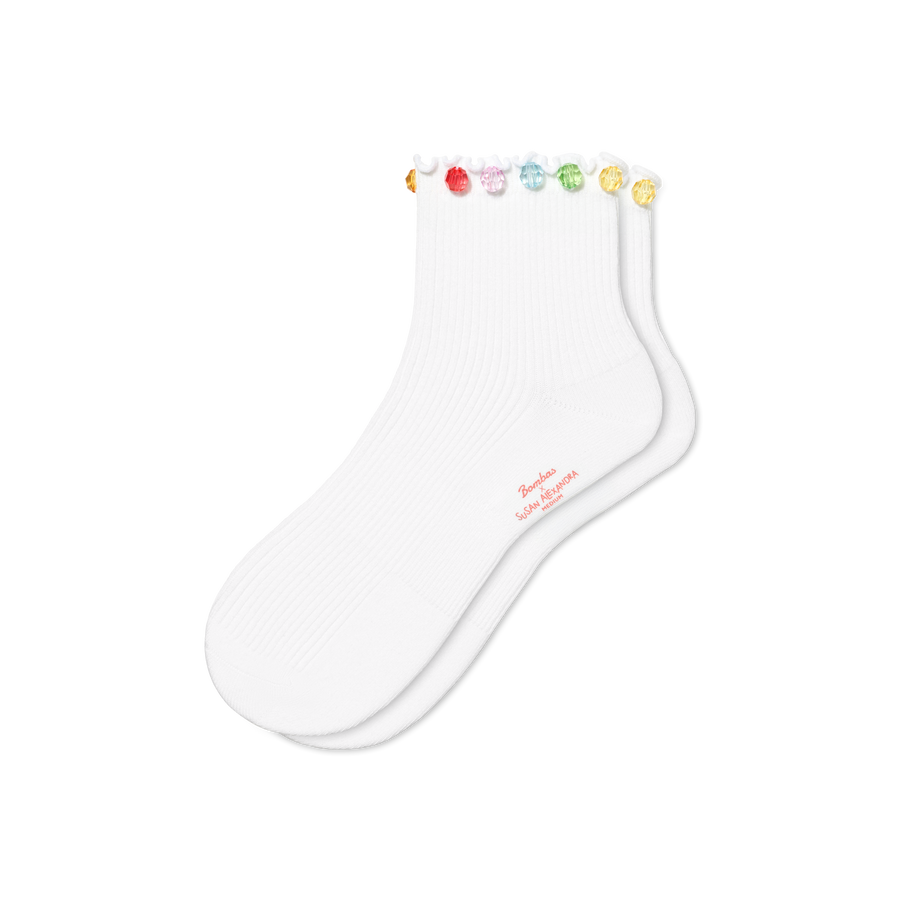 Bombas x Susan Alexandra Embellished Ruffle Rib Quarter Socks - Outdoor Lounge Pair