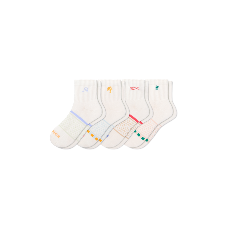 Women's Beach Day Embroidered Quarter Sock 4-Pack - Trail No Show Wear