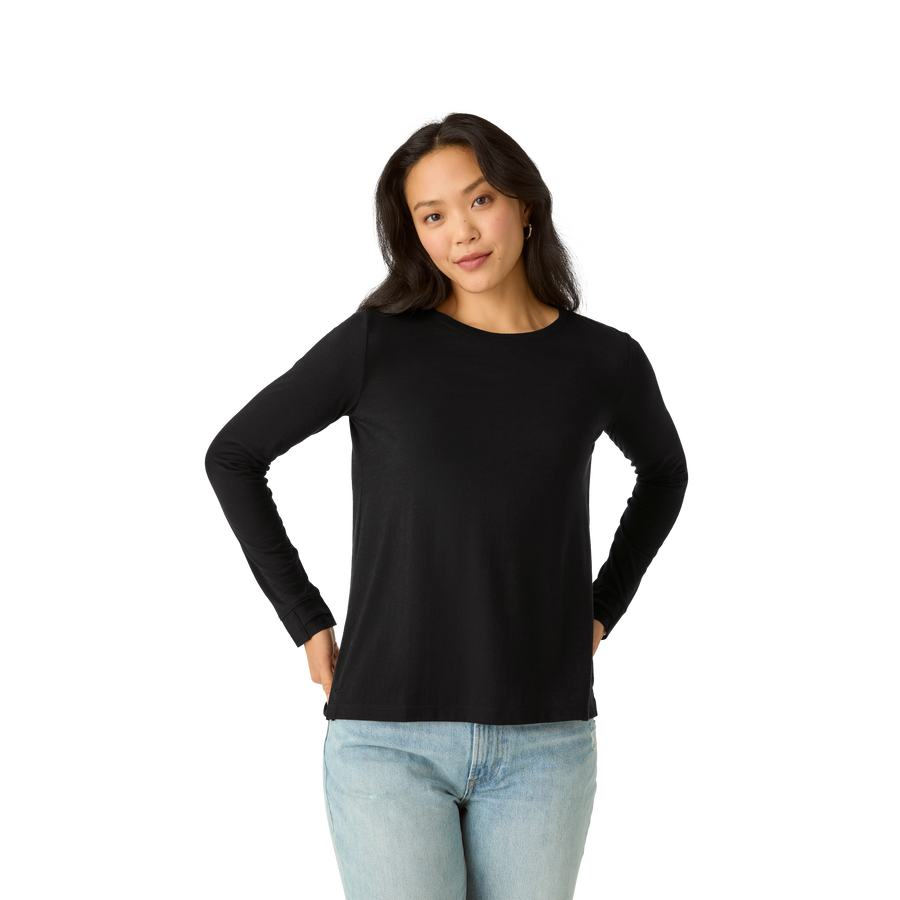 Women's Merino Wool Blend Crew Neck Long Sleeve T-Shirt - Endurance Motion Hold