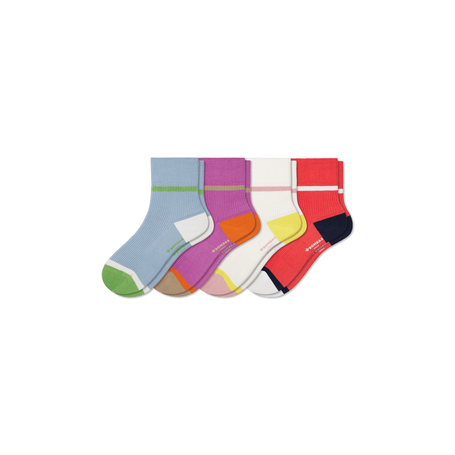 Youth Lightweight Ribbed Quarter Sock 4-Pack - Everyday No Show Rotation