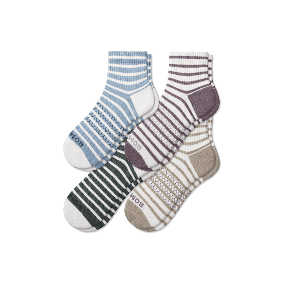 Women's Coastal Stripe Quarter Sock 4-Pack - Run Studio Wear