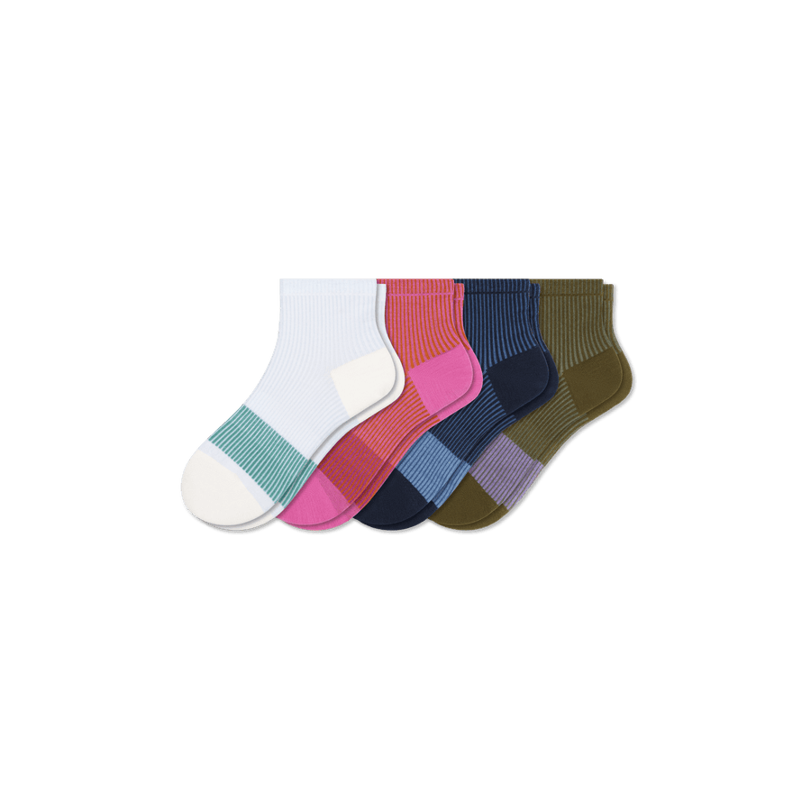 Youth Lightweight Stripe Quarter Sock 4-Pack - Daily Ankle Cushion