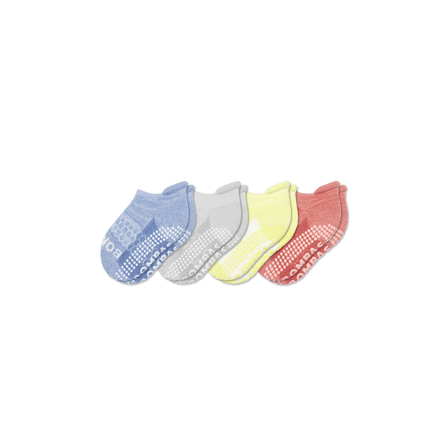 Toddler Two Tone Gripper Ankle Sock 4-Pack - Breathable Run Move