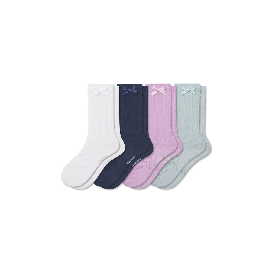 Youth Textured Bow Calf Sock 4-Pack - Light Shift Comfort