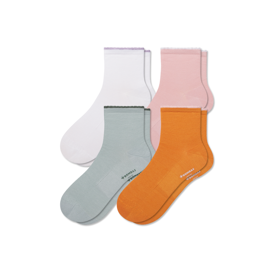 Women’s Scallop Cuff Quarter Sock 4-Pack - Easy Low Cut Cushion