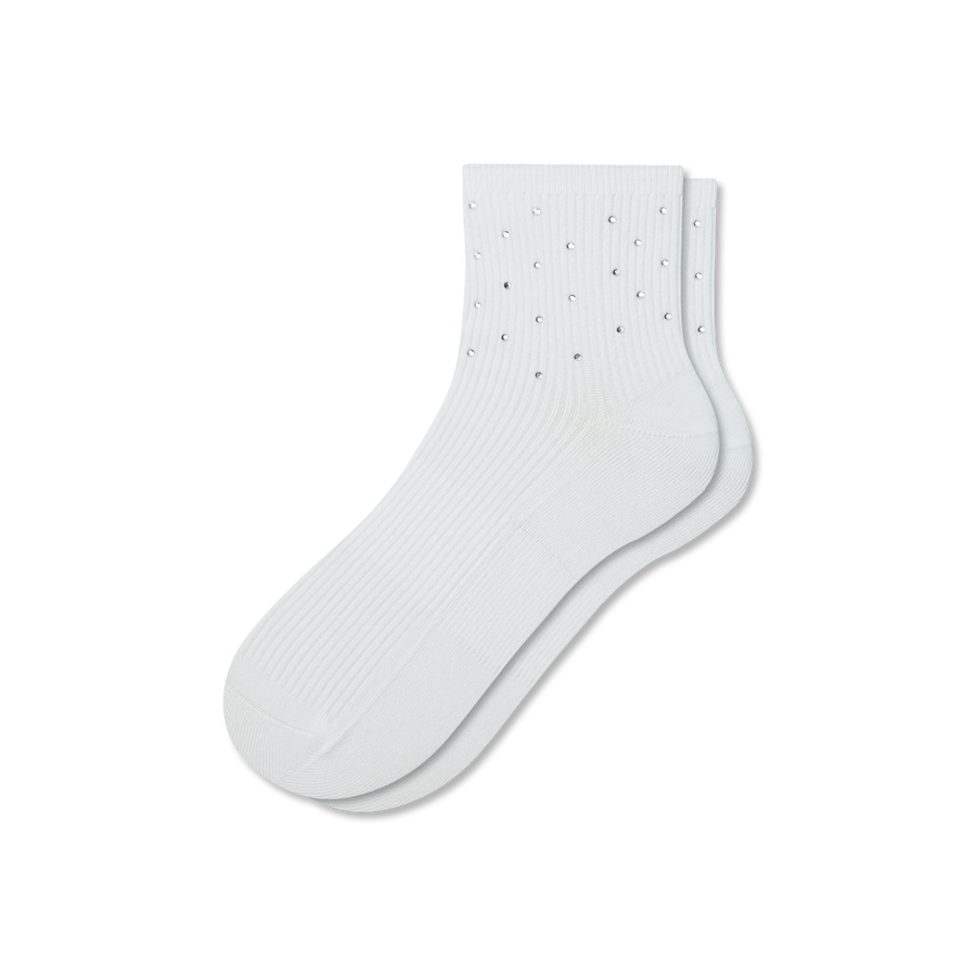 Women’s Rhinestone Rib Quarter Socks - Studio Court Comfort