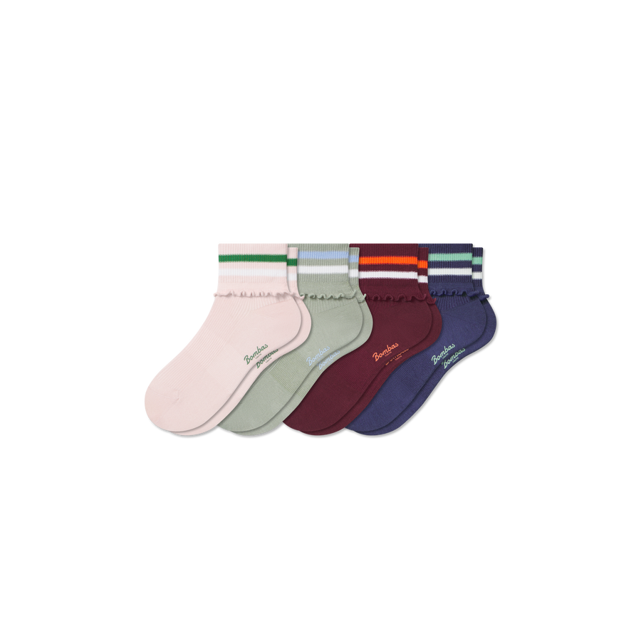 Youth Foldover Ruffle Quarter Sock 4-Pack - Breathable School Pair