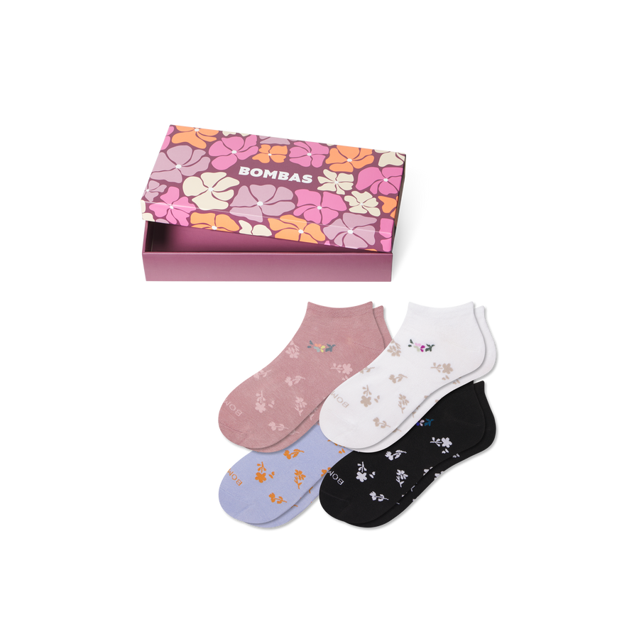 Women's Floral Lightweight Ankle Sock 4-Pack Gift Box - Carry Home Setup