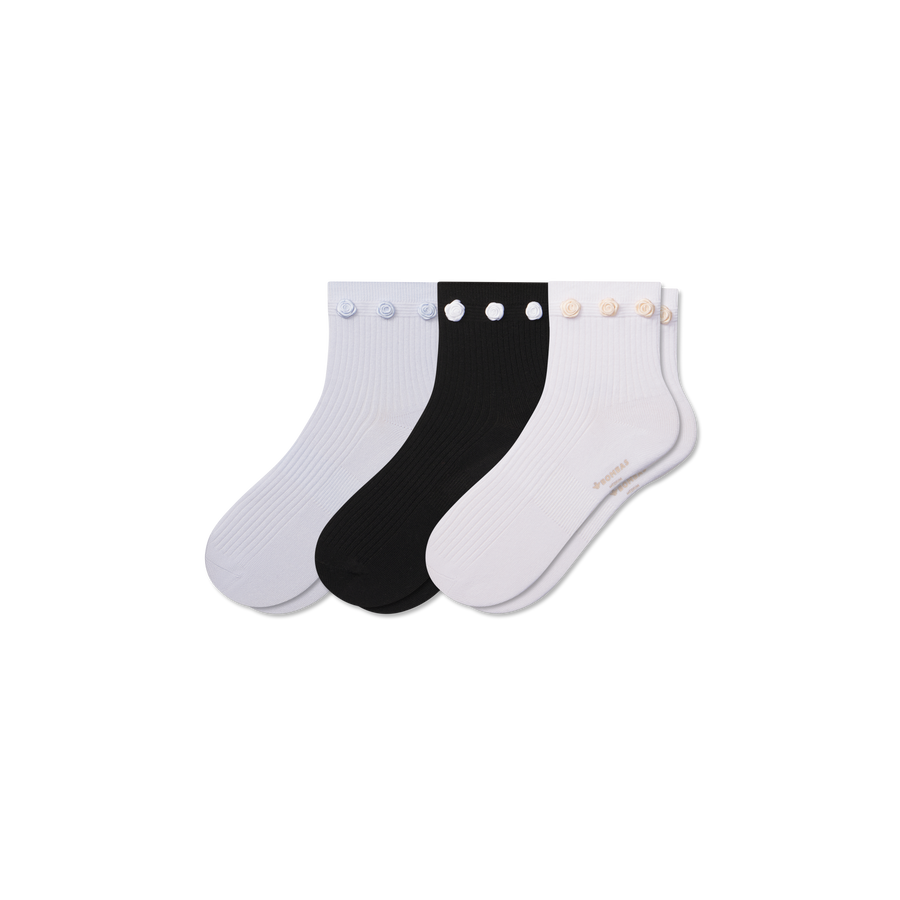 Women's Rosette True Rib Quarter Sock 3-Pack - Classic Weekend Step
