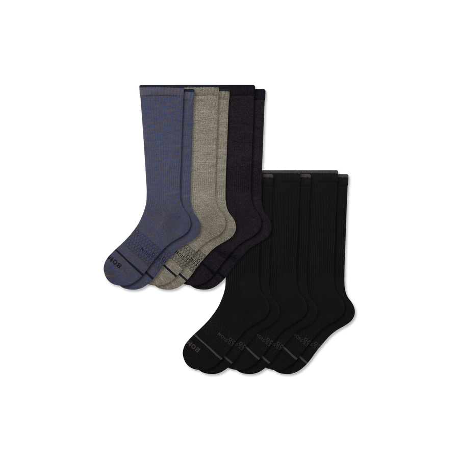 Men's Merino Wool Blend Everyday Compression Knee High Sock 6-Pack (15-20mmHg) - Performance Daily Relief
