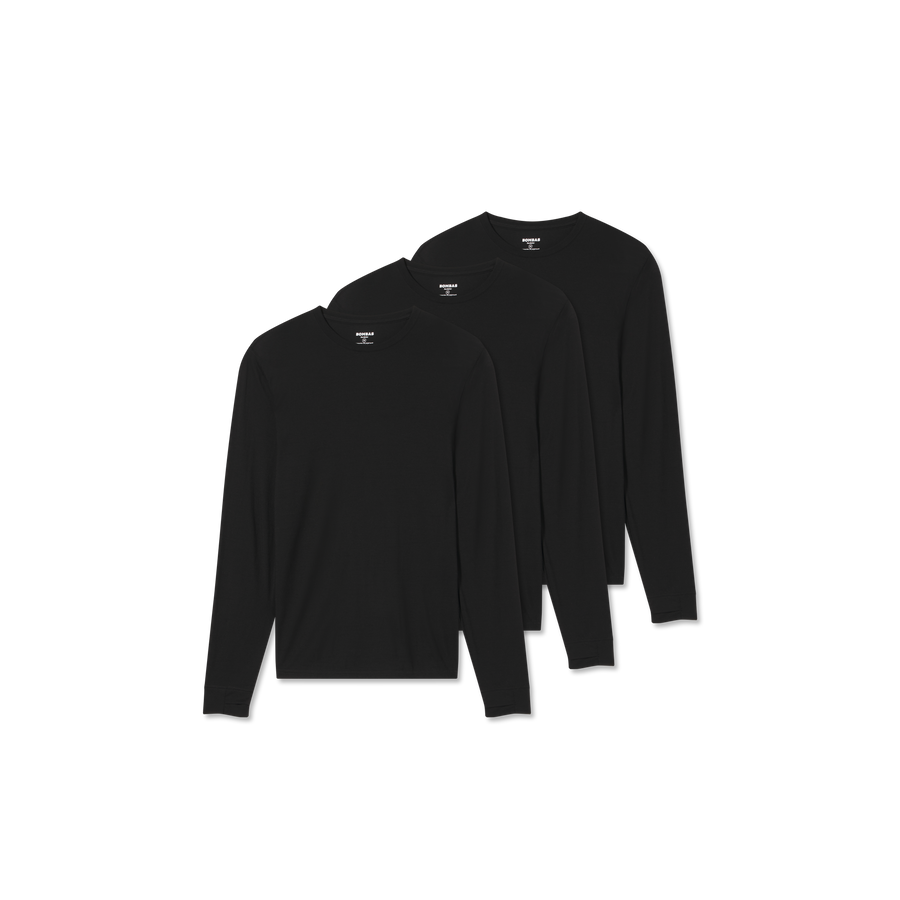 Men's Merino Wool Blend Crew Neck Long Sleeve T-Shirt 3-Pack - Trail Run Support