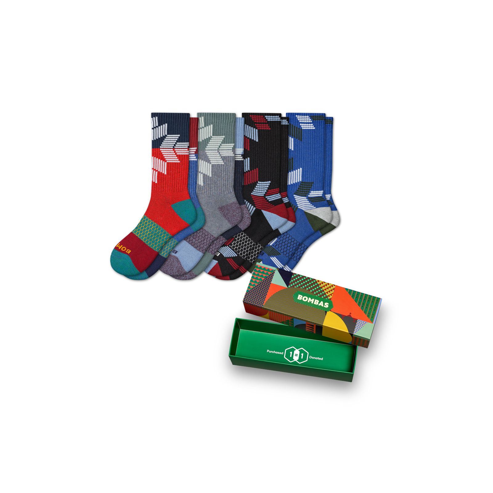 Men's Snowflake Calf Sock 4-Pack Gift Box - Black Navy Mix