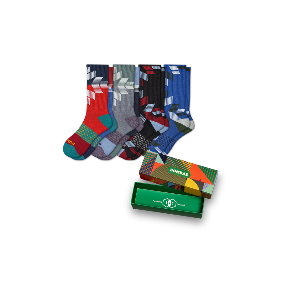 Men's Snowflake Calf Sock 4-Pack Gift Box - Carry Gift Setup