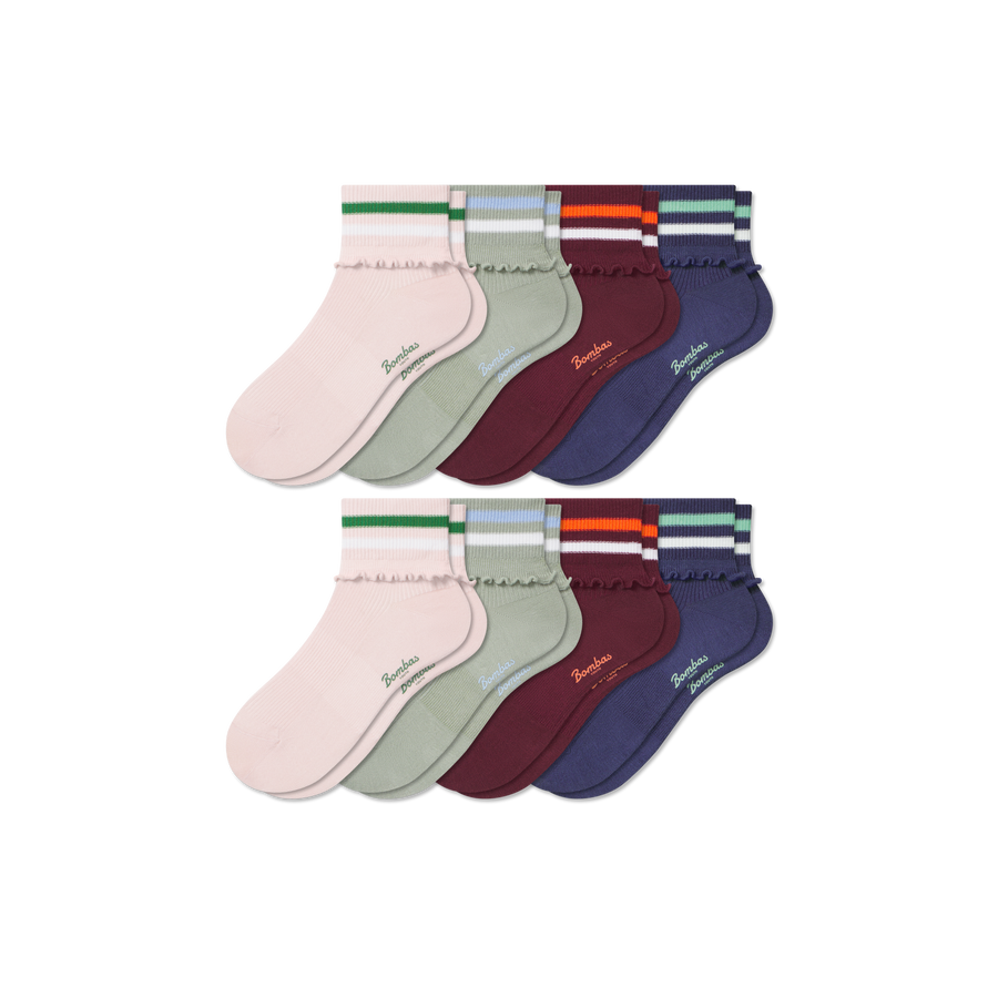 Youth Foldover Ruffle Quarter Sock 8-Pack - Outdoor Trail Wear
