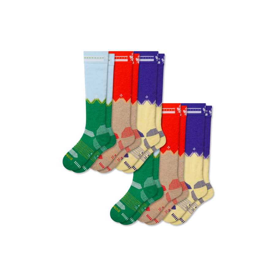 Youth Full-Cushion Merino Wool Blend Ski & Snowboard Sock 6-Pack - Active Everyday Cushion