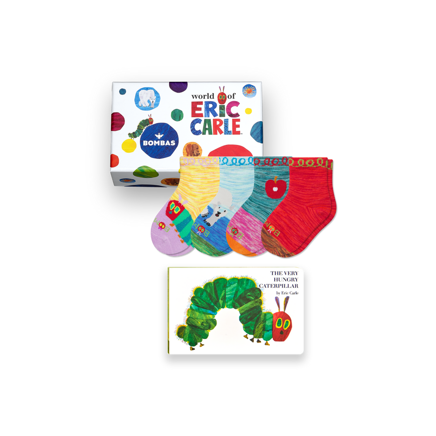 Toddler Eric Carle Lightweight Calf Sock 4-Pack Gift Box & Book - Travel Storage Wrap