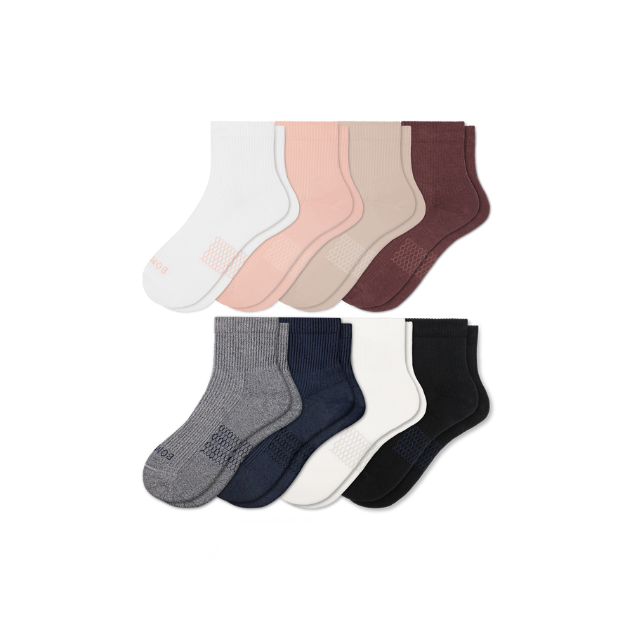 Women's Modern Rib Quarter Sock 8-Pack - Weekend Studio Cushion