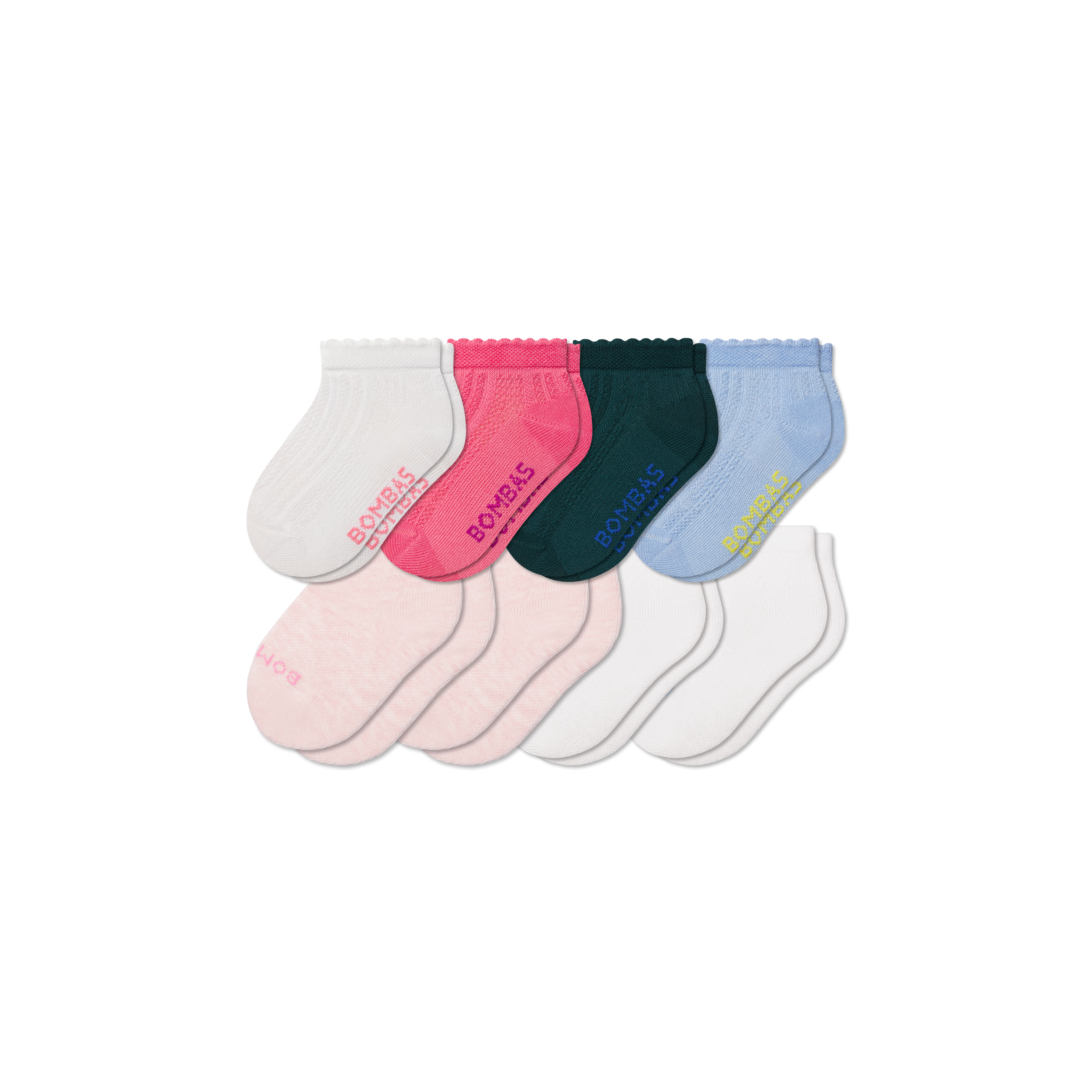 Junior Lightweight Ankle Sock 8-Pack - Pink White Mix L