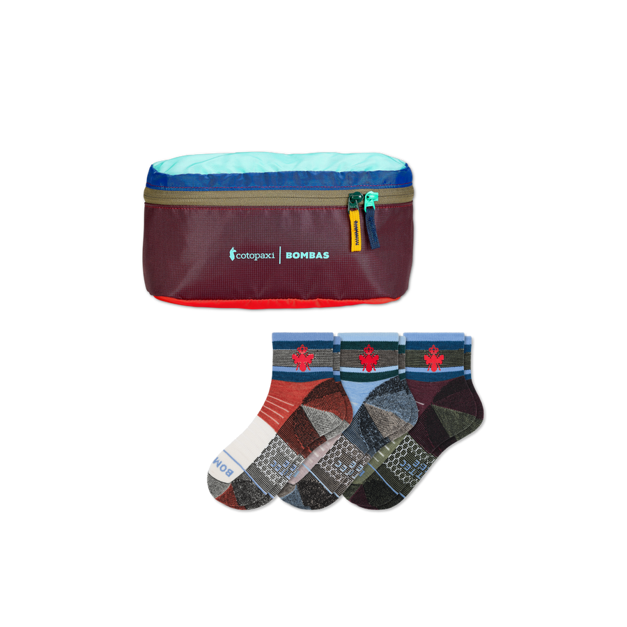 Cotopaxi x Bombas Merino Wool Blend Hiking Quarter Sock 3-Pack & Fanny Pack - Outdoor Closet Setup