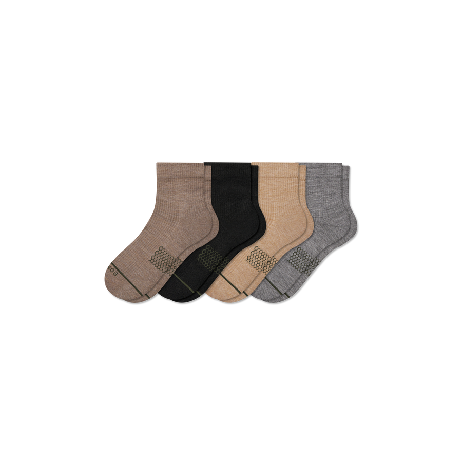 Men's Merino Wool Blend Modern Rib Quarter Sock 4-Pack - Smooth Court Step