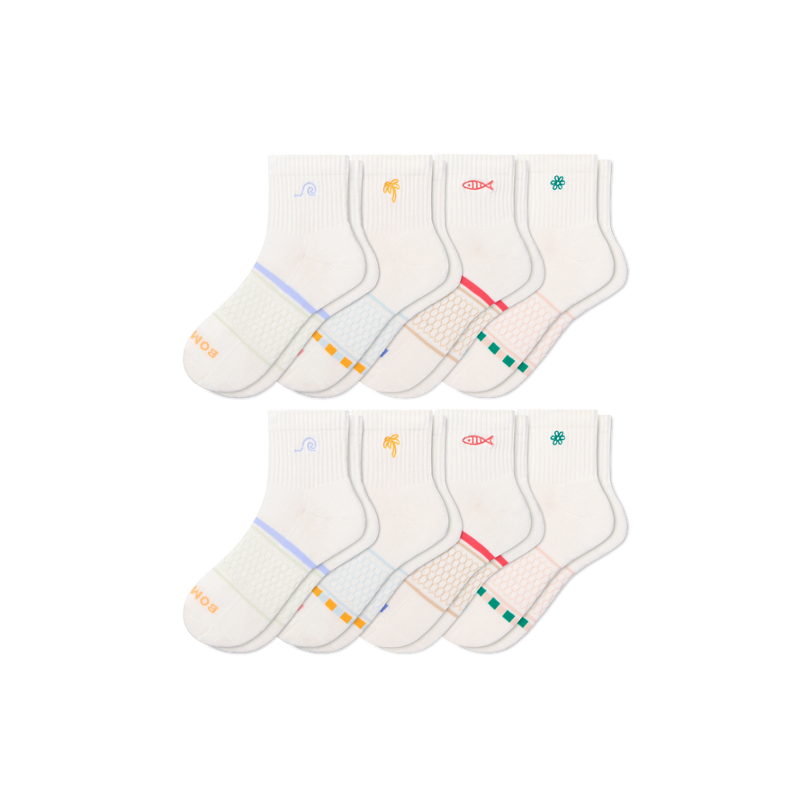 Women's Beach Day Embroidered Quarter Sock 8-Pack - Smooth Ankle Move