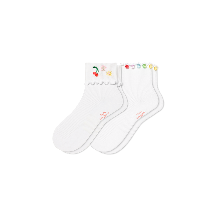 Bombas x Susan Alexandra Embellished Ruffle Rib Quarter Sock 2-Pack - Fresh Travel Support