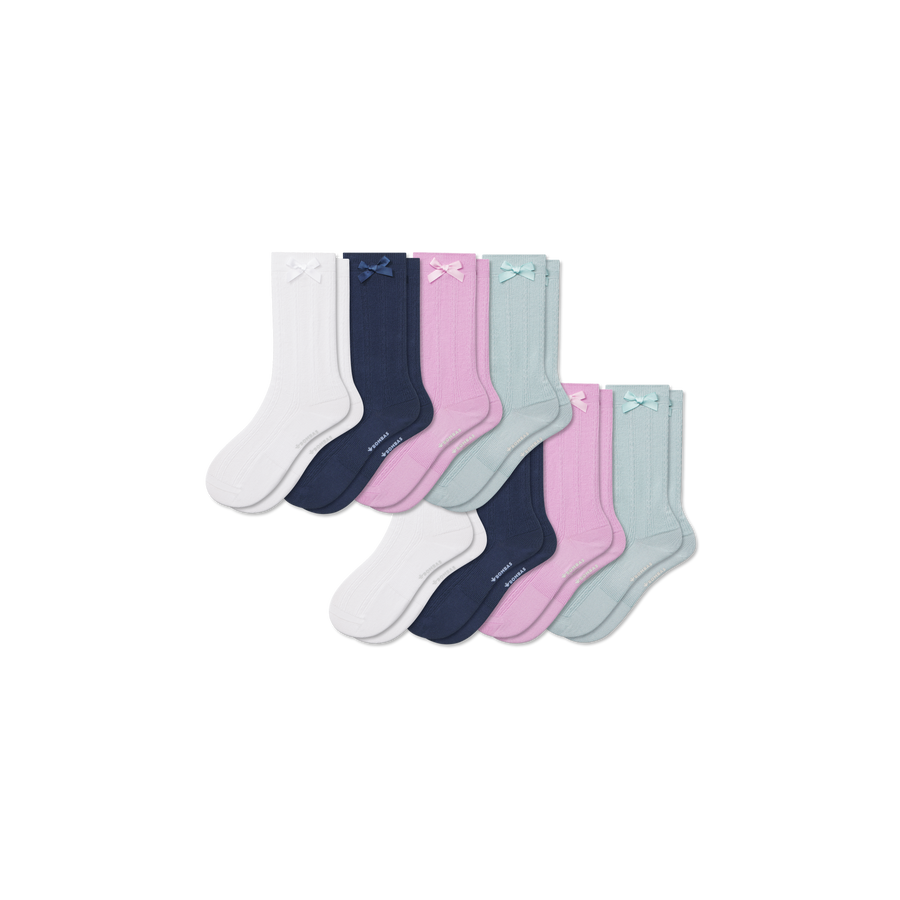 Youth Textured Bow Calf Sock 8-Pack - Weekend Everyday Cushion